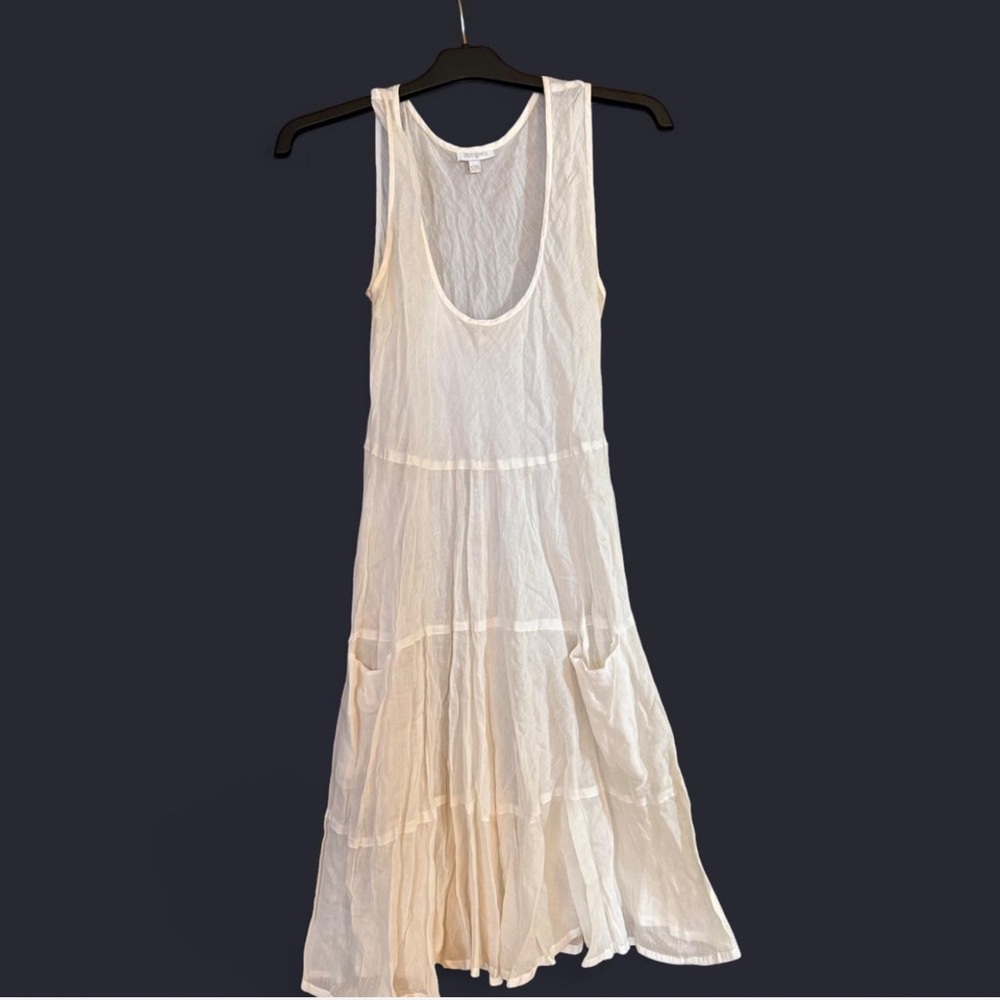 White sheer linen dress with pockets